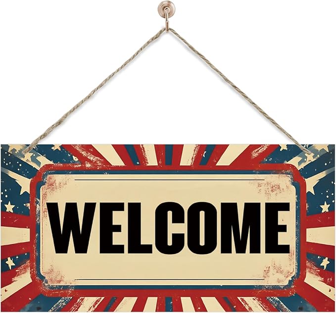 Welcome Sign for Front Door, Welcome Decor Wooden Hanging Sign for Wall Decor by corner+wind