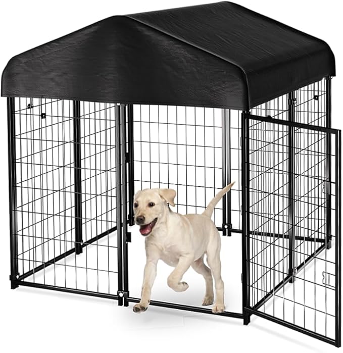 Dog Kennel Outside with Roof, Heavty Duty Welded Dog Crate Playpen with by PawGiant