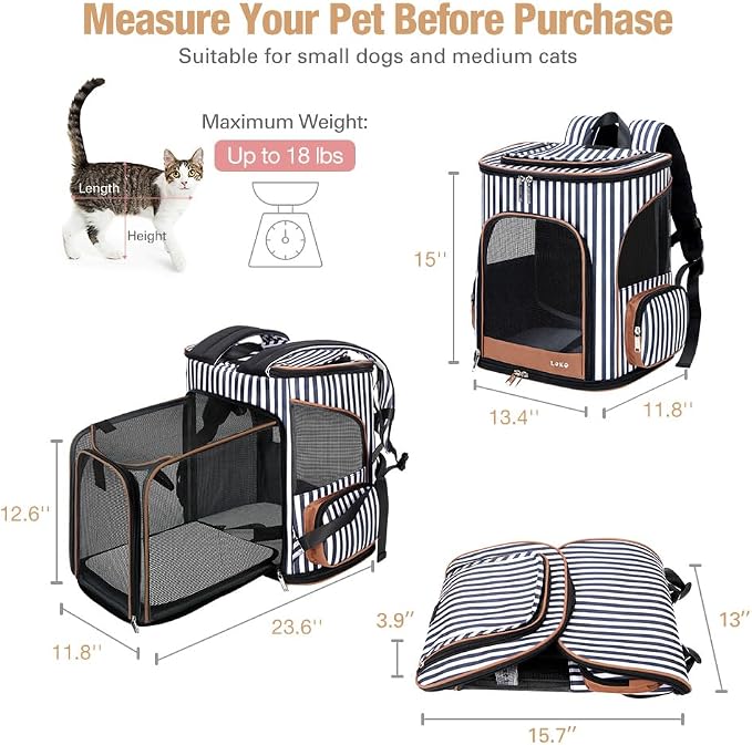 Lekereise Pet Carrier Backpack Expandable Cat Backpack - Image 2