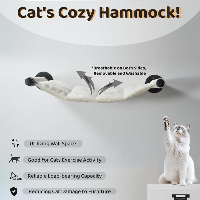 Cat Hammock Wall Mounted, 22.44 x 13.78 inch Wall Mounted Cat Shelves, Metal - Image 3