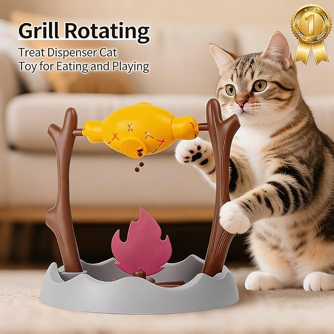 Cat BBQ Toy, Pets Dry Food Dispenser, Cats Slow Feeding Snack Bowl, Grilled - Image 4