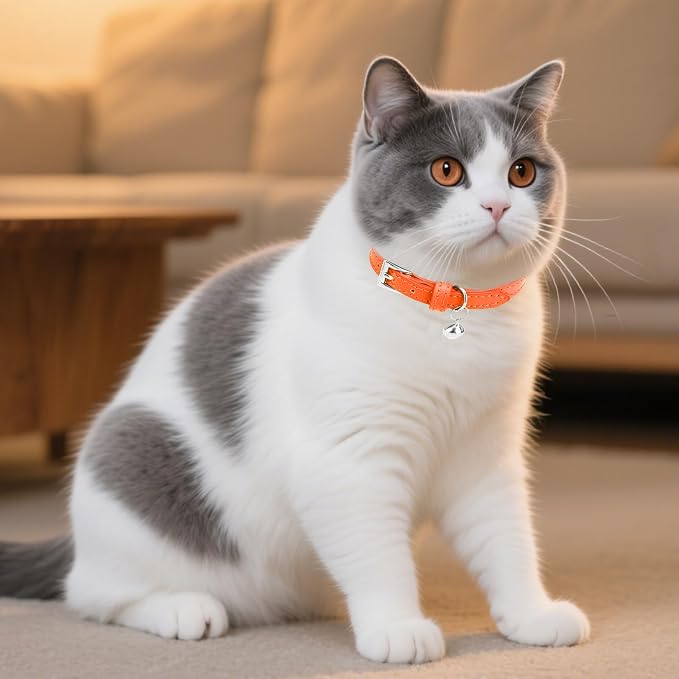 PUPTECK 2 PCS Soft Genuine Leather Cat Kitten Collar - Image 2