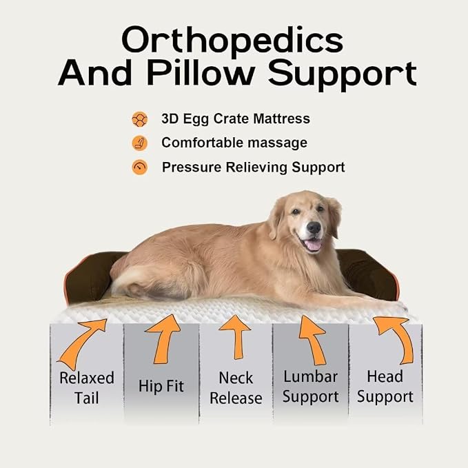 Orthopedic Large Dog Bed Washable: Brown Gaint Size Dog Beds - Image 2
