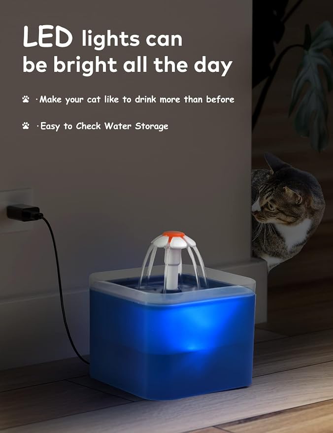 Cat Water Fountain Blue Flower: Cat Fountain Cute - 67oz/2L Small Pet Water - Image 7