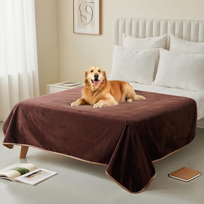 Waterproof Dog Blankets Brown Pet Blanket 60"x80", Soft Fluffy Sofa Car Bed - Image 8