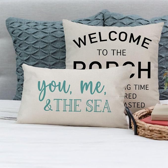 PANDICORN Summer Beach Throw Pillow Covers 12x20 Inch Blue Words You Me and The - Image 7