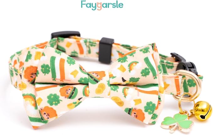 Faygarsle 2 Pack St Patrick's Day Cat Collar Cute Trefoil Gold Coin Printed - Image 5