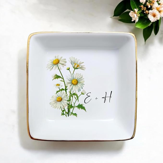 Personalized Floral Jewelry Dish, Engaged Ring Dish, Custom Trinket Dish - Image 5