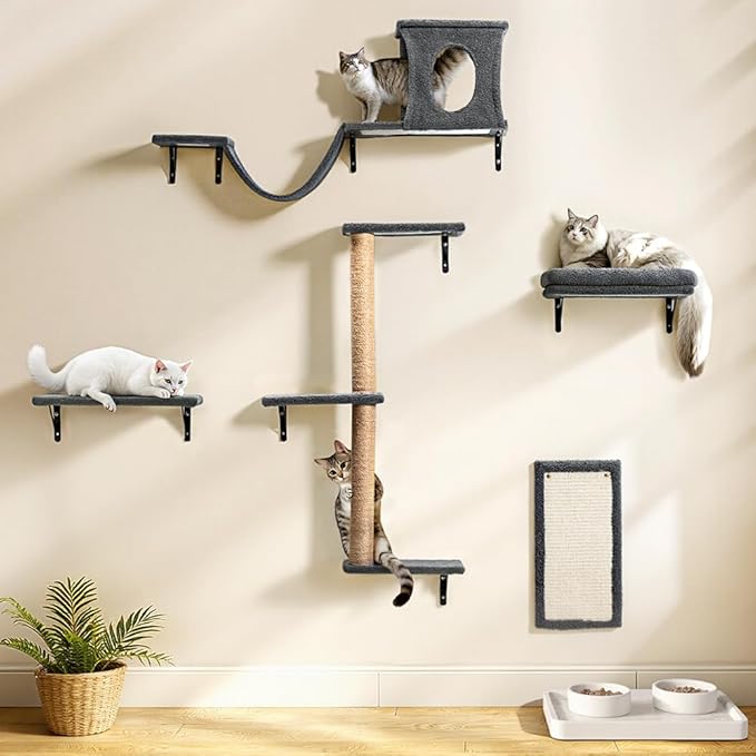 Cat Wall Shelves, 5-in-1 Cat Furniture Set, Wooden Cat Climber by PawGiant