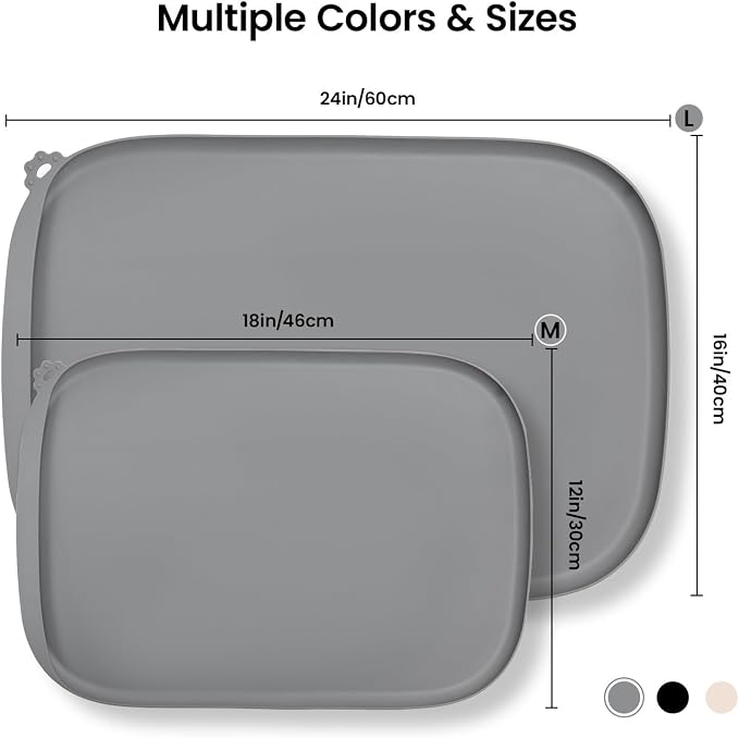 Silicone Dog Food Mat with Side Pocket & Hook Hole, Soft Raised Edges, Easy - Image 3