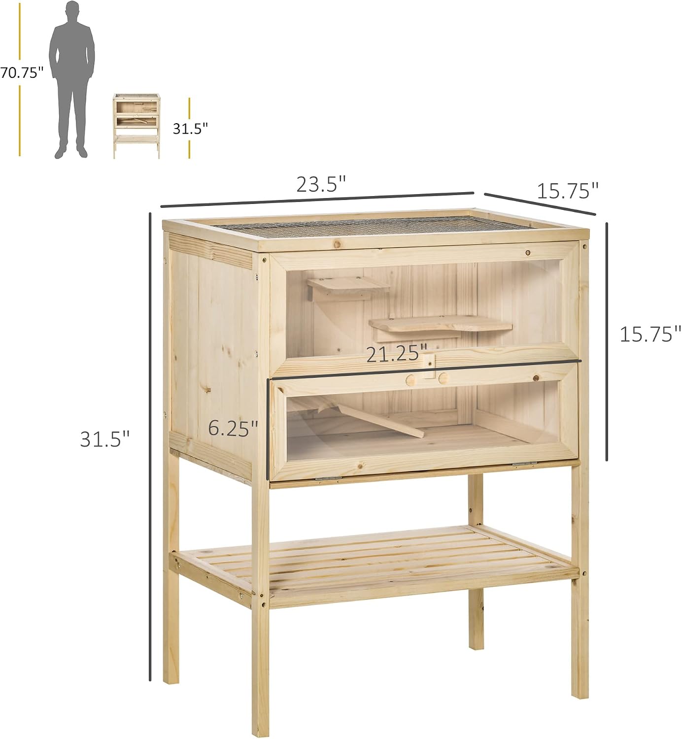 PawHut 3-Tier Wooden Hamster Cage with Storage Shelf - GlobalHabitat Supply