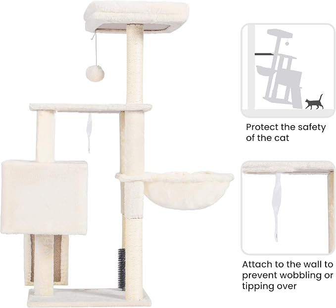 Heybly Cat Tree with Cat Self Groomer Brush, Cat Tower Condo - Image 7