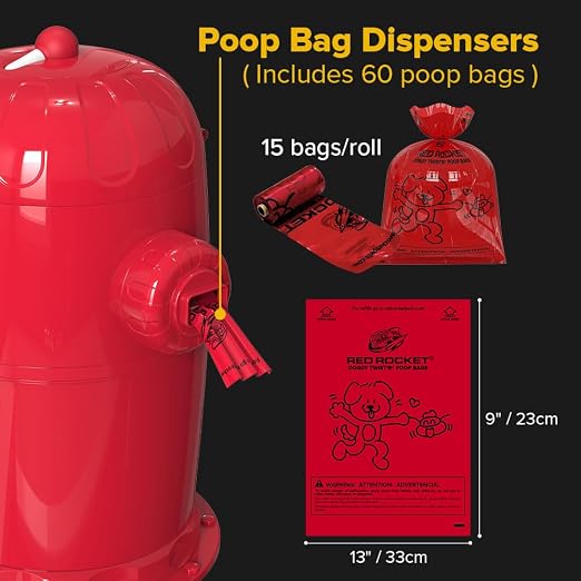Red Rocket Pets Dog Poop Trash Can Medium Doggy Twist'R Pack, 12x Refills Bags - Image 4