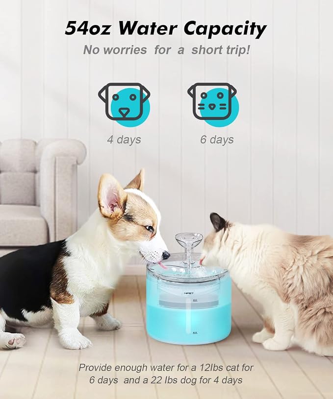 NPET WF100 Cat Foutain, 54oz/1.6L Automatic Pet Water Fountain Dog Water - Image 5