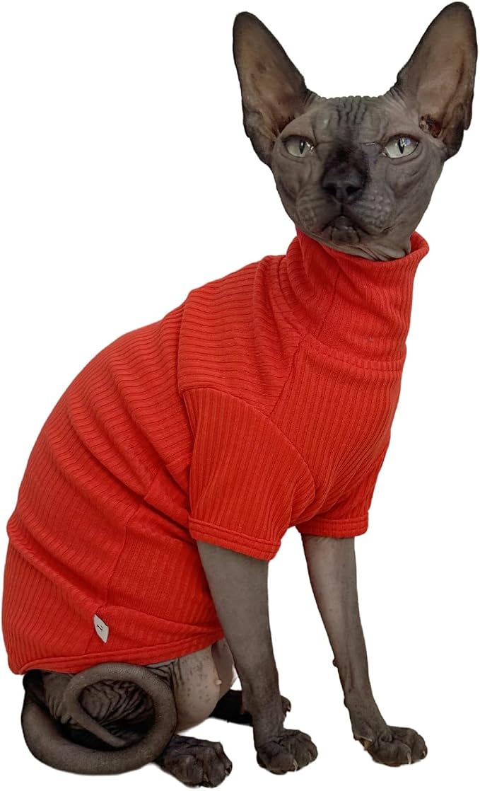 Sphynx Cats Shirt Cat Turtleneck Cotton Sweater Pullover Kitten T-Shirts - Image 2