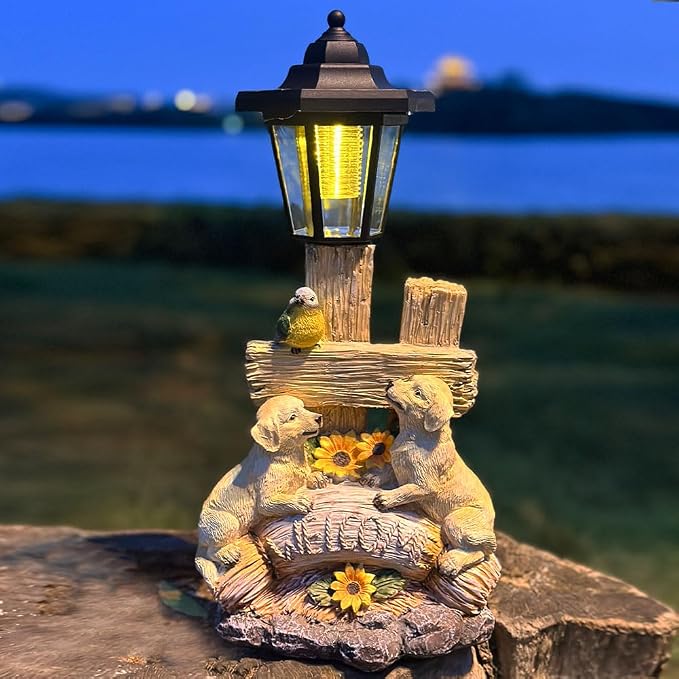 Outside Dog Statue with Solar Lantern, Garden Welcome Sign Dog Solar Figurines - Image 7