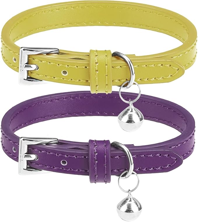 PUPTECK 2 PCS Soft Genuine Leather Cat Kitten Collar by PUPTECK