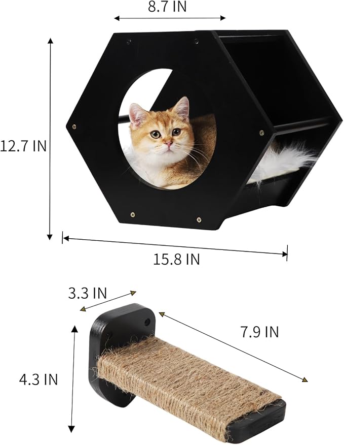 Cat Shelves with 3 Steps Scratcher Post & Hammock - Image 5