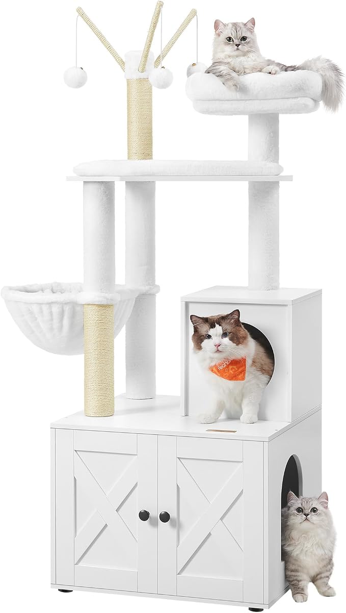 Feandrea Cat Tree with Litter Box Enclosure, 59-Inch Modern Cat Tower, 2-in-1 by FeandreabySONGMICSHOME
