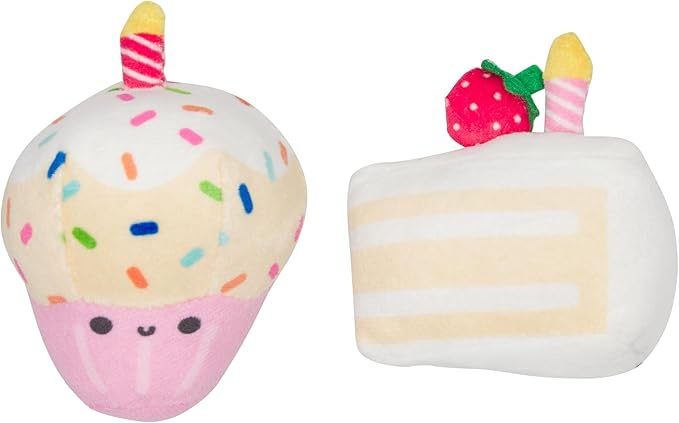 Pearhead Happy Birthday Cake Cat Toy Set, Stuffed Birthday Cake and Cupcake Cat by Pearhead