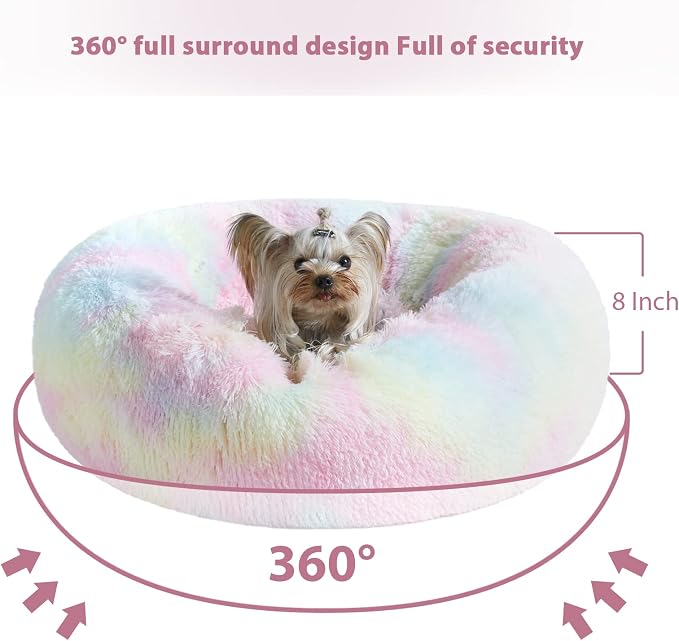 WNPETHOME Calming Dog Bed Cat Bed Donut, Faux Fur Pet Bed Self-Warming Donut - Image 3