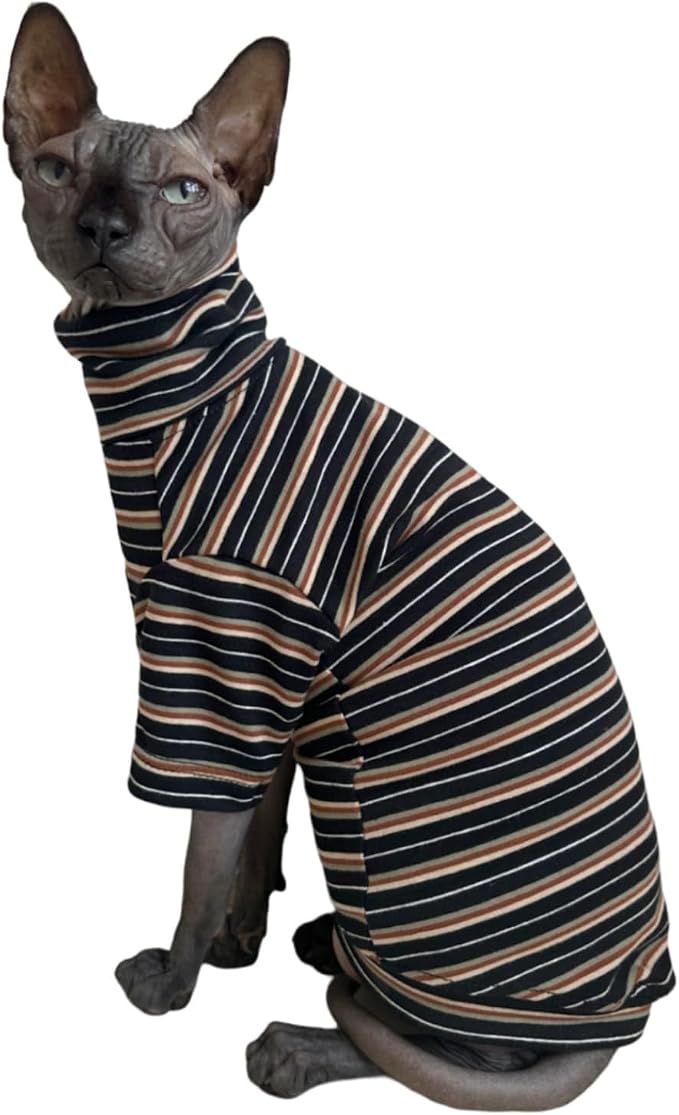 Vintage Stripes Sphynx Hairless Cats Shirt Cotton Cat Turtleneck Pet Clothes - Image 2