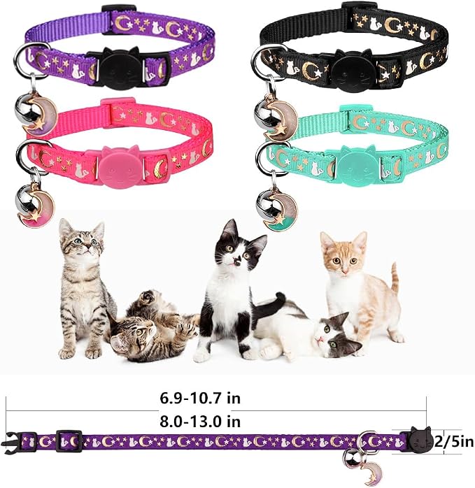 4PCS Cat Collar with Bells, Breakaway Cat Collars, Kitten Collar with Bell - Image 5