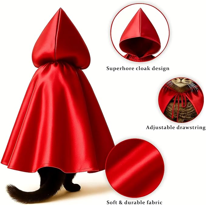 Red Cat Cloak with Hood for Indoor Cats, Funny Superhero Cosplay Halloween - Image 6