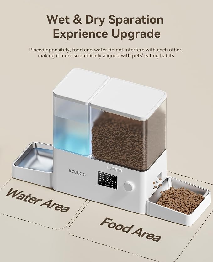 ROJECO Automatic Cat Feeder and Water Dispenser, 36Cups/8.5L 2-in-1 Stainless - Image 4