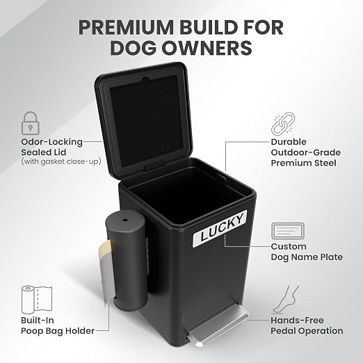 Dog Poop Trash Can Outside, 6L Metal Outdoor Dog Waste Bin - Image 2