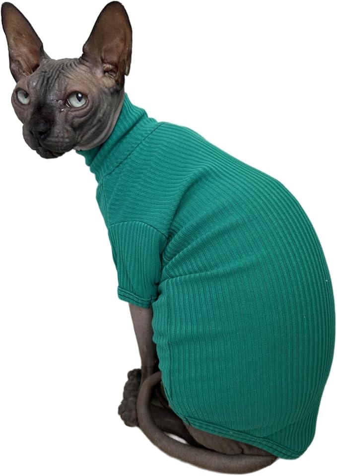 Sphynx Hairless Cats Shirt Cotton Cat Turtleneck Sweater Pullover Kitten - Image 2