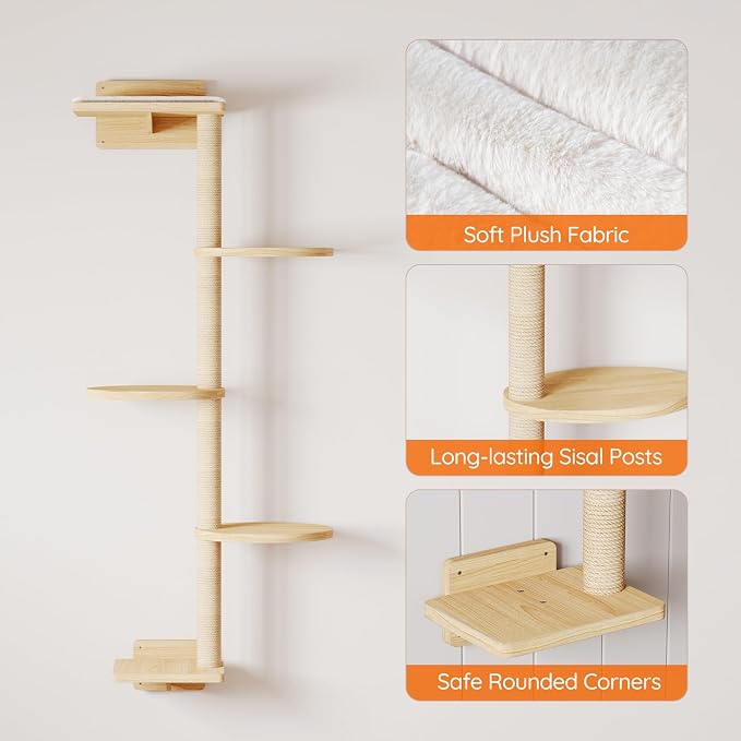 HOOBRO Wood Cat Wall Shelves for Large Cats, 11-Piece Cat Wall Furniture - Image 8