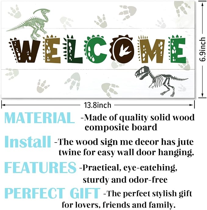Welcome Sign for Front Door, Playroom Wall Decor, Dinosaur Theme Wall Hanging - Image 2