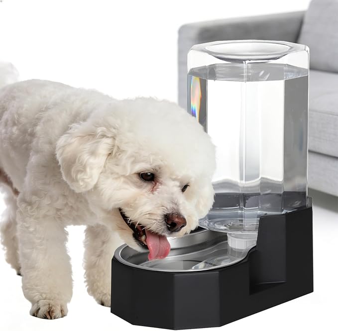 Sfozstra Dog Water Bowl Dispenser: 6L Large Black Gravity Stainless Steel Bowl by Sfozstra