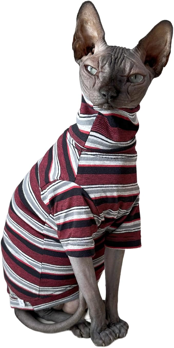 Vintage Stripes Sphynx Hairless Cats Shirt Cotton Cat Turtleneck Pet Clothes - Image 2