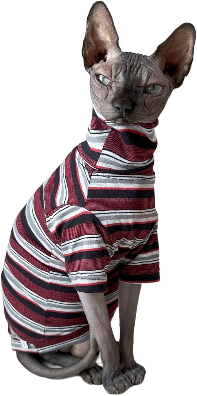Vintage Stripes Sphynx Hairless Cats Shirt Cotton Cat Turtleneck Pet Clothes by Kitipcoo