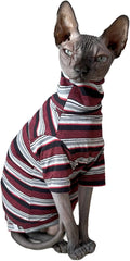 Vintage Stripes Sphynx Hairless Cats Shirt Cotton Cat Turtleneck Pet Clothes by Kitipcoo