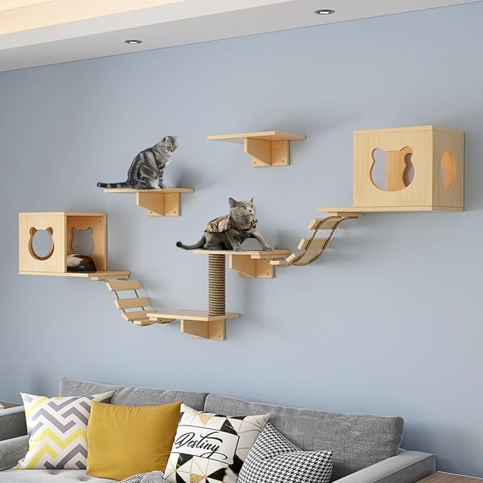 PETKABOO Cat Wall Shleves and Perches, Pine Wooden Cat Wall Furniture Climbing - Image 9