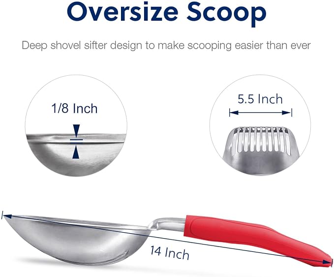 WePet Cat Litter Scoop, Aluminum Alloy Sifter, Kitty Metal Scooper, Deep Shovel - Image 2