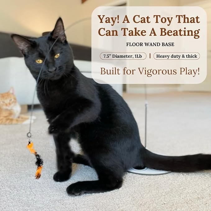 Cat Wand Toy with Round Base – Interactive Feather & Glow-in-The-Dark Octopus - Image 3