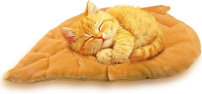 Leaf Shaped Self-Warming Cat Bed Mat – 26"x20" Flannel & Cotton Pet Pad by Romaneco