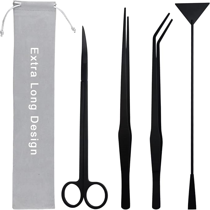 Aquarium Aquascape Tools Kit, Long 15 Inch Stainless Steel Aquatic Plants Tools by WORFACE