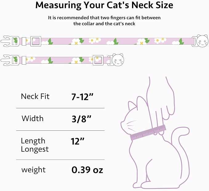 2 Pack Cotton Breakaway Cat Collar Purple and Pink Flowers Pendant Cute Kitten - Image 3