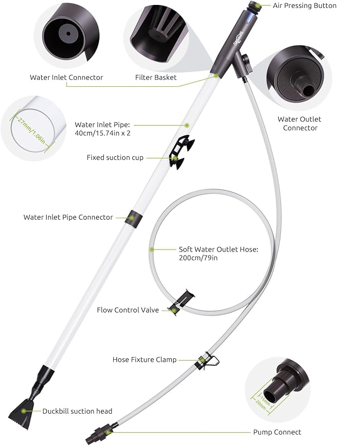 SEAOURA Aquarium Vacuum Gravel Cleaner Adjustable, Aquariums Siphon Fish Tank - Image 3