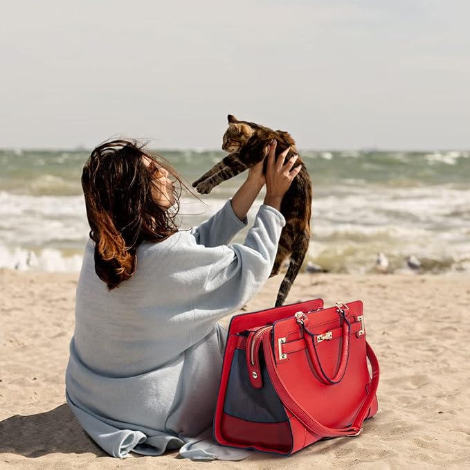 Fashion Pet Carrier Dog Cat Carrier Purse Soft-Sided Leather Handbag Pet Tote - Image 6
