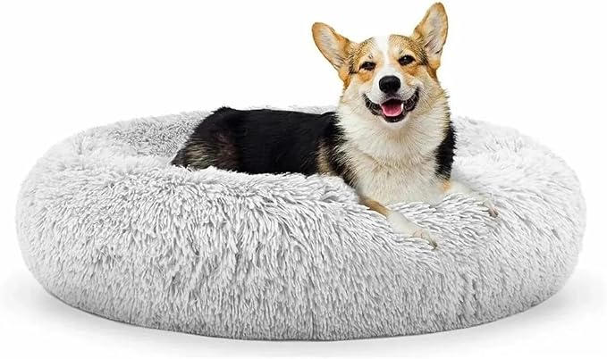 Original Calming Donut Dog and Cat Bed in Shag Fur, Dog Beds by Unknown