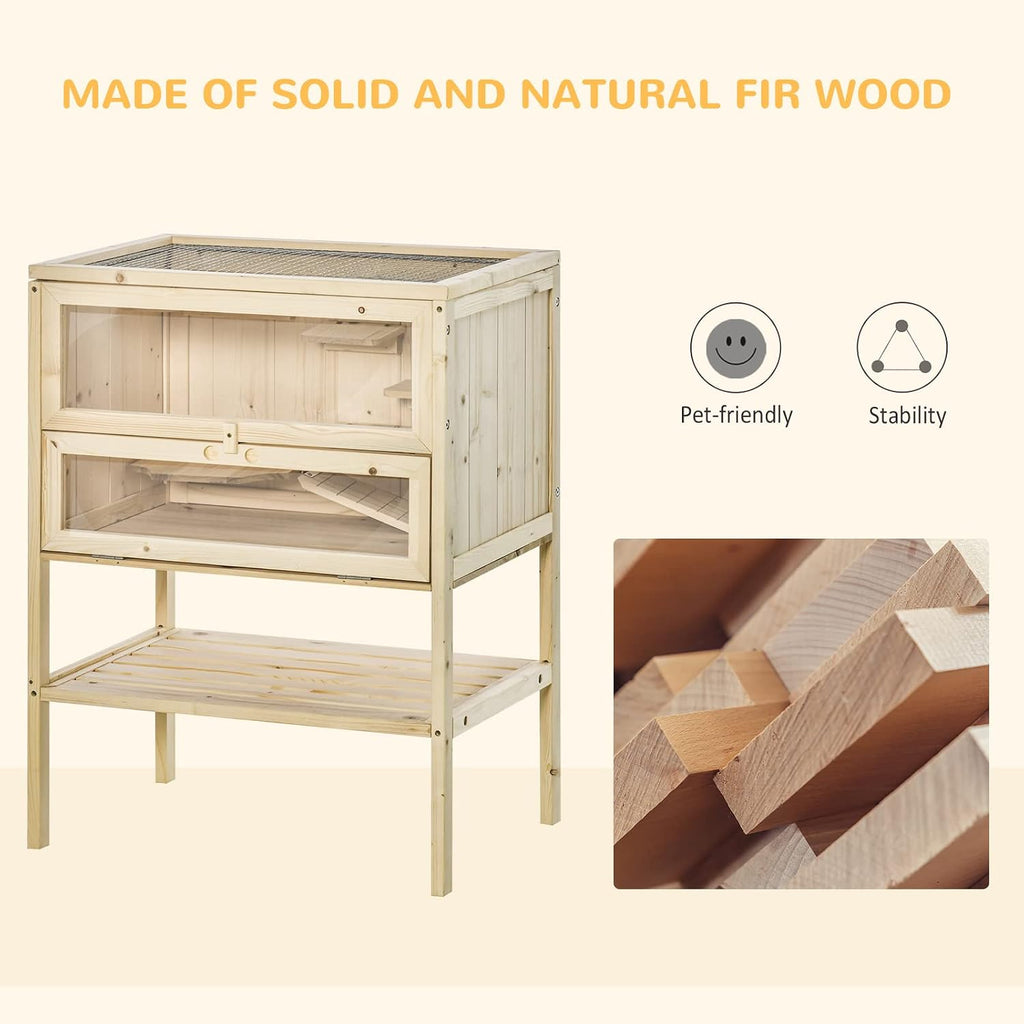 PawHut 3-Tier Wooden Hamster Cage with Storage Shelf - GlobalHabitat Supply