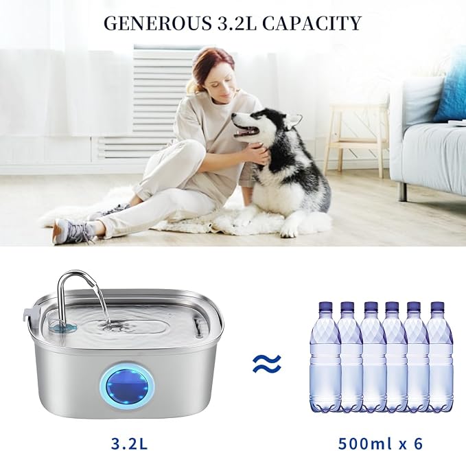 Cat Water Fountain Stainless Steel, 0.8gal/108oz Pet Water Fountain - Image 2