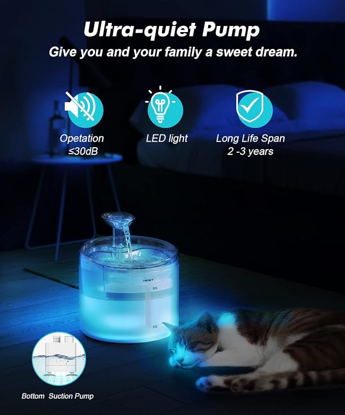 NPET WF100 Cat Foutain, 54oz/1.6L Automatic Pet Water Fountain Dog Water - Image 4