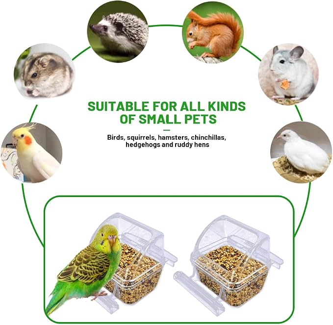 4 Pack Bird Feeders for Cage, No Mess Clear Hanging Parrot Food Bowl, Plastic - Image 6